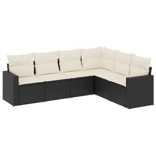 vidaXL Salon de jardin 6 pcs avec coussins noir r&eacute;sine tress&eacute;e