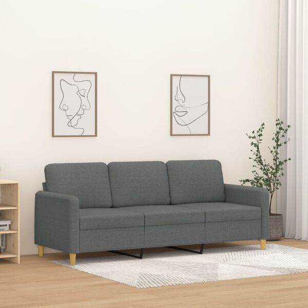 vidaXL Canap&eacute; &agrave; 3 places Gris fonc&eacute; 180 cm Tissu