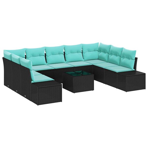 vidaXL Ensemble de canap&eacute; de jardin avec coussin 10 pcs Noir polyrotin
