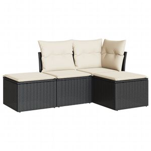 vidaXL Salon de jardin 4 pcs avec coussins noir r&eacute;sine tress&eacute;e