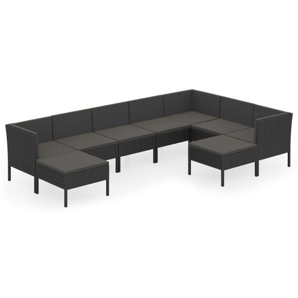vidaXL Salon de jardin 9 pcs avec coussins R&eacute;sine tress&eacute;e Noir