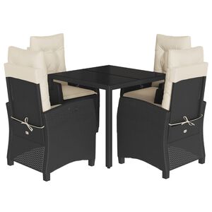 vidaXL Ensemble &agrave; manger de jardin coussins 5pcs Noir R&eacute;sine tress&eacute;e