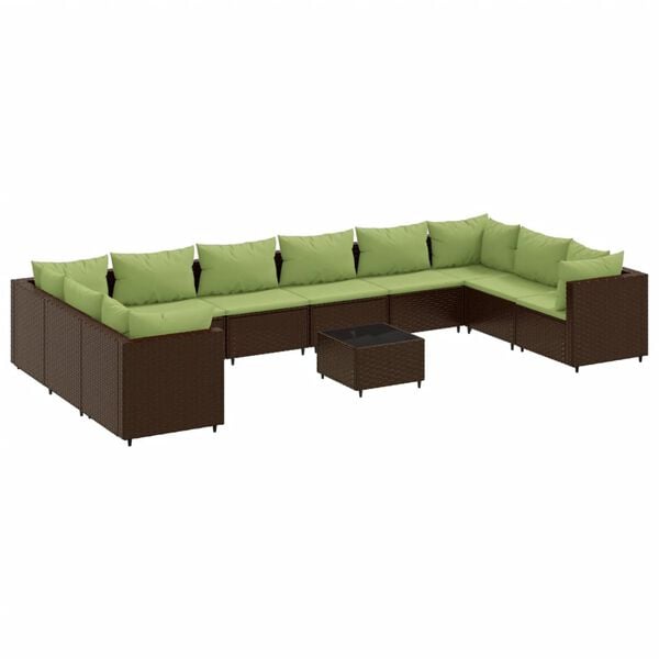vidaXL Salon de jardin 11 pcs avec coussins marron r&eacute;sine tress&eacute;e