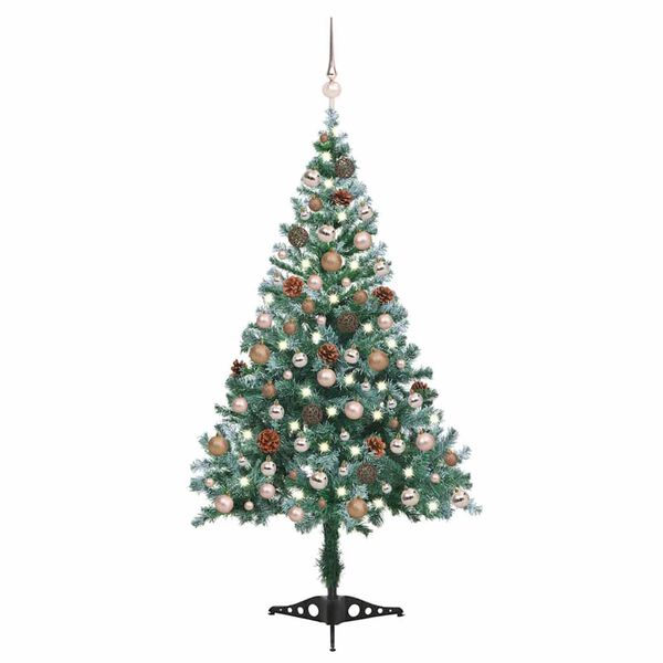 vidaXL Arbre de No&euml;l givr&eacute; pr&eacute;-&eacute;clair&eacute; et boules pommes de pin 150 cm