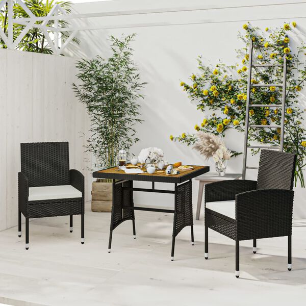 vidaXL Mobilier &agrave; d&icirc;ner d'ext&eacute;rieur 3 pcs R&eacute;sine tress&eacute;e Noir
