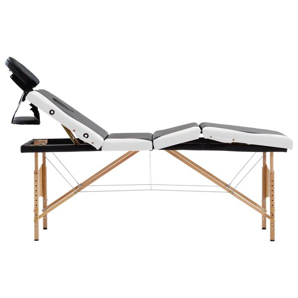 vidaXL Table de massage pliable 4 zones Bois Noir et blanc