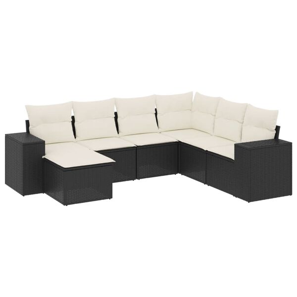 vidaXL Salon de jardin 7 pcs avec coussins noir r&eacute;sine tress&eacute;e