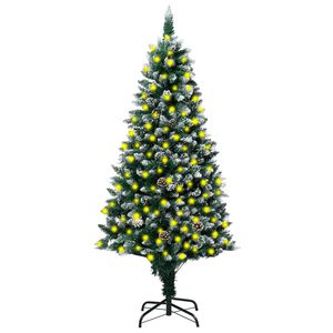 vidaXL Sapin de Noël avec LED et pommes de pin et neige blanche 210 cm