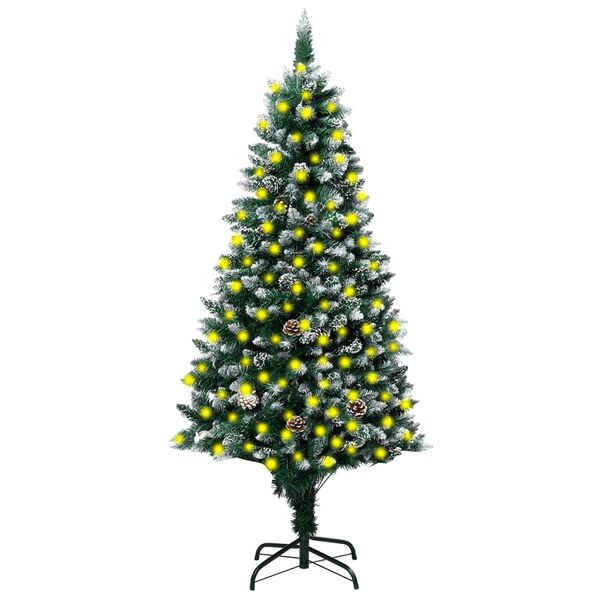 vidaXL Sapin de Noël avec LED et pommes de pin et neige blanche 210 cm