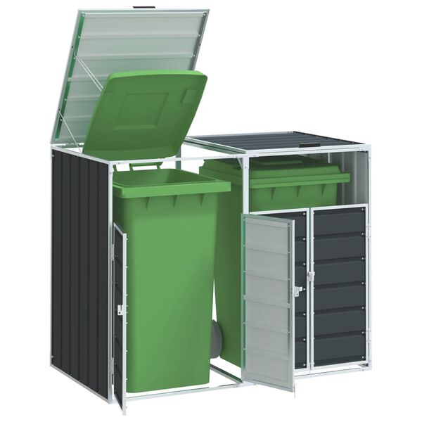 vidaXL Rangement à roulettes pour poubelles pour deux bacs acier