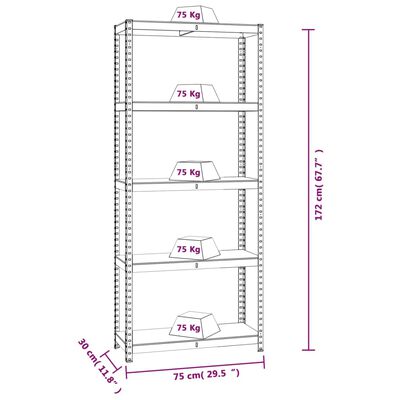 vidaXL Étagères à 5 niveaux 2 pcs Argenté Acier et bois d'ingénierie