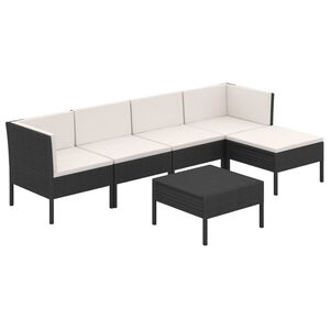vidaXL Salon de jardin 6 pcs avec coussins r&eacute;sine tress&eacute;e noir