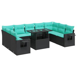 vidaXL Salon de jardin 10 pcs avec coussins noir r&eacute;sine tress&eacute;e acacia