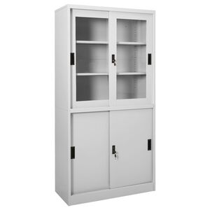 vidaXL Armoire &agrave; bureau porte coulissante Gris clair 90x40x180cm Acier