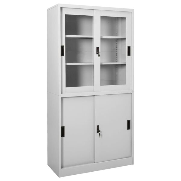 vidaXL Armoire &agrave; bureau porte coulissante Gris clair 90x40x180cm Acier