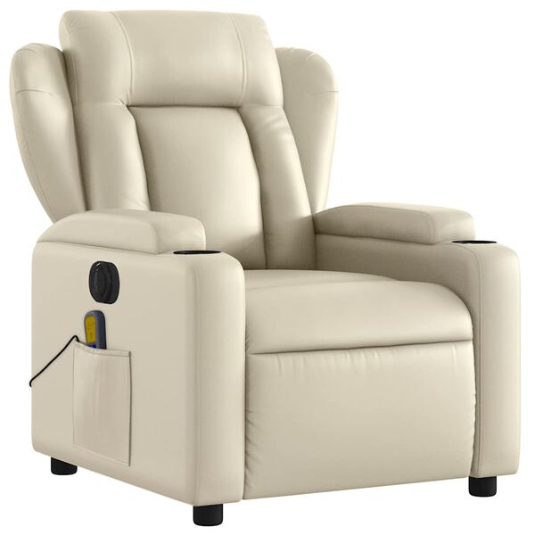 vidaXL Fauteuil inclinable de massage &eacute;lectrique cr&egrave;me similicuir