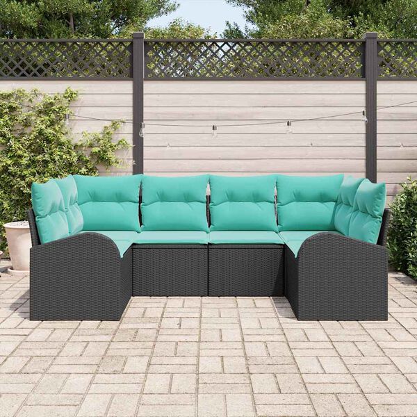 vidaXL Ensemble de canapé de jardin 6 pcs Noir et turquoise polyrotin
