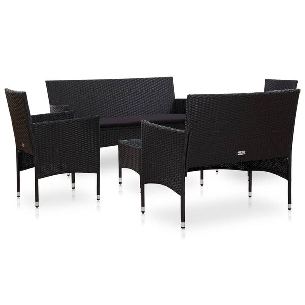vidaXL Salon de jardin 5 pcs avec coussins r&eacute;sine tress&eacute;e noir
