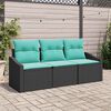 vidaXL Ensemble de canap&eacute; de jardin 3 pcs Noir et turquoise polyrotin