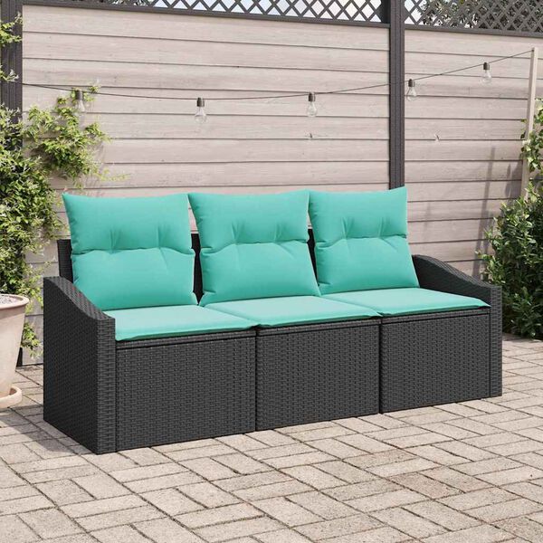 vidaXL Ensemble de canap&eacute; de jardin 3 pcs Noir et turquoise polyrotin