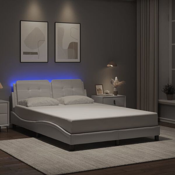 vidaXL Cadre de lit avec LED sans matelas Zadar blanc 137x190 cm