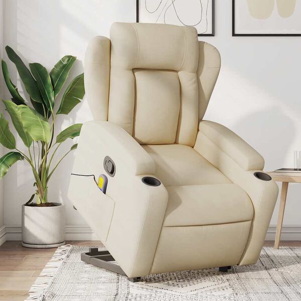 vidaXL Fauteuil inclinable de massage crème tissu