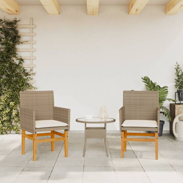 vidaXL Chaises de jardin coussins lot de 2 beige r&eacute;sine tress&eacute;e bois
