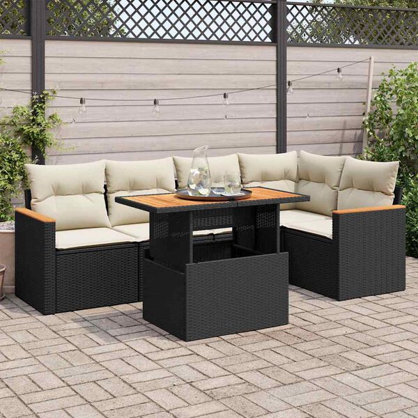 vidaXL Salon de jardin 6 pcs avec coussins noir résine tressée acacia