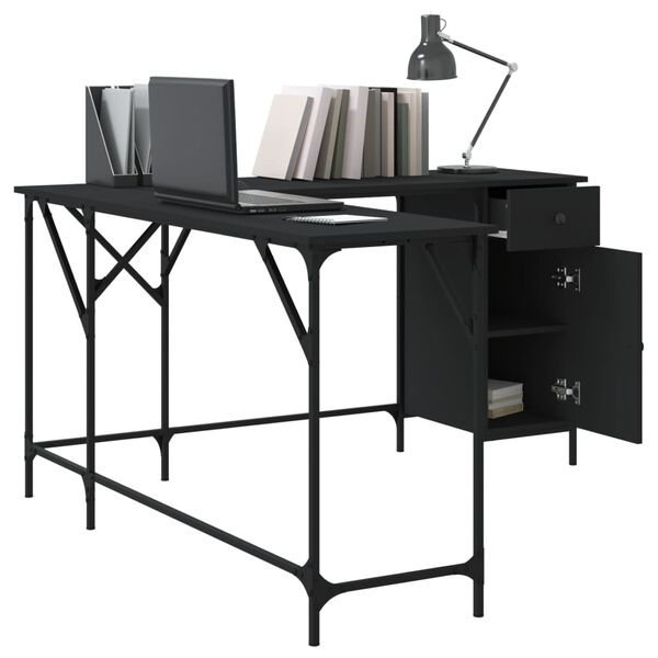 vidaXL Bureau noir 141x141x75 cm bois d'ingénierie