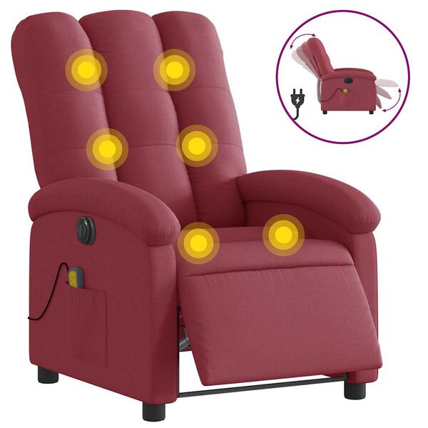 vidaXL Fauteuil de massage inclinable électrique rouge bordeaux tissu