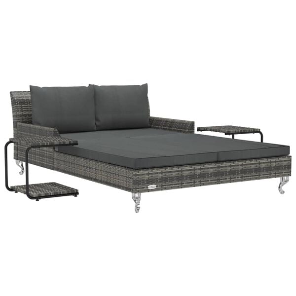 vidaXL Chaise longue &agrave; 2 places avec coussins R&eacute;sine tress&eacute;e Gris