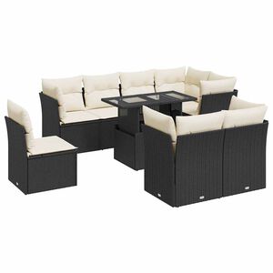 vidaXL Salon de jardin 9 pcs avec coussins noir r&eacute;sine tress&eacute;e