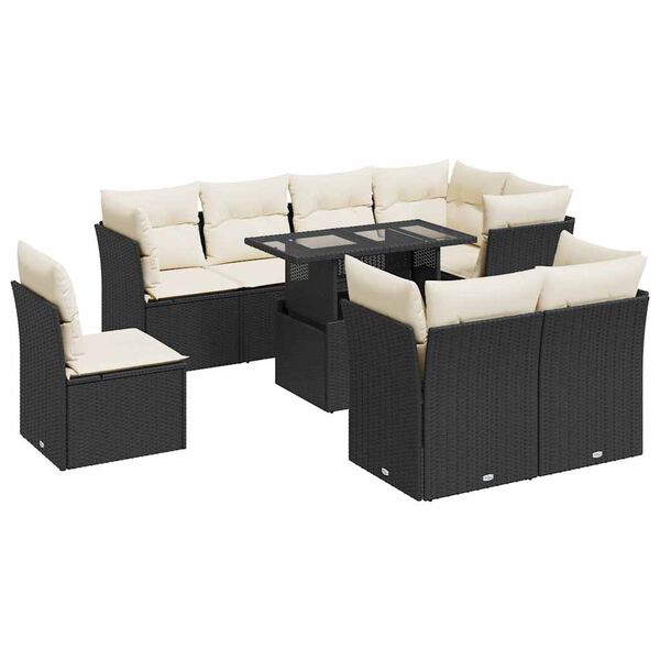 vidaXL Salon de jardin 9 pcs avec coussins noir r&eacute;sine tress&eacute;e