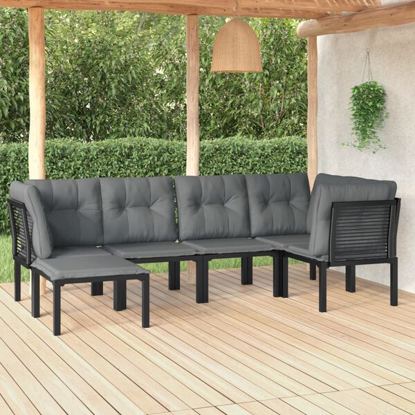 vidaXL Salon de jardin 6 pcs noir et gris r&eacute;sine tress&eacute;e