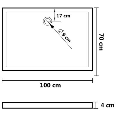 vidaXL Receveur de douche rectangulaire ABS Noir 70x100 cm