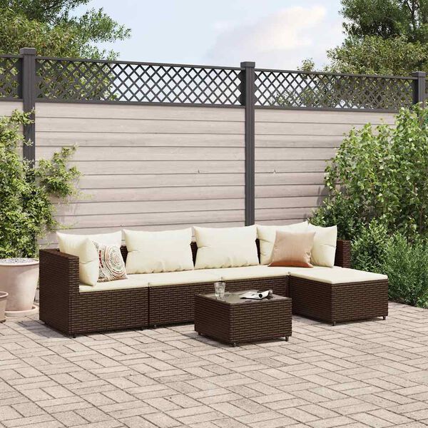 vidaXL Salon de jardin 5 pcs avec coussins Marron R&eacute;sine tress&eacute;e