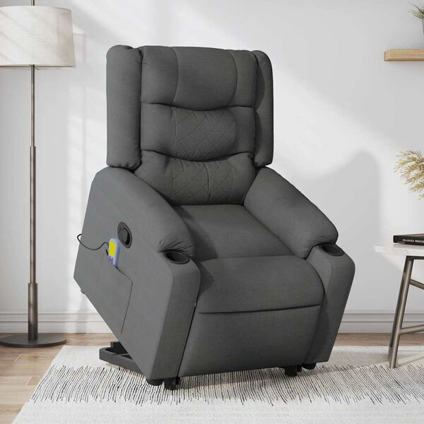 vidaXL Fauteuil inclinable de massage gris foncé tissu