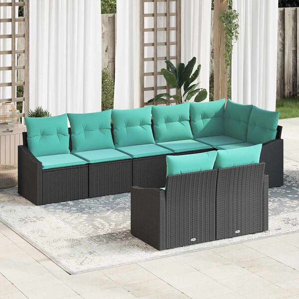 vidaXL Ensemble de canap&eacute; de jardin 9 pcs Noir et turquoise polyrotin