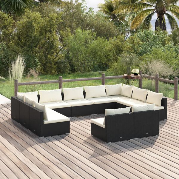 vidaXL Salon de jardin 11 pcs avec coussins Noir R&eacute;sine tress&eacute;e