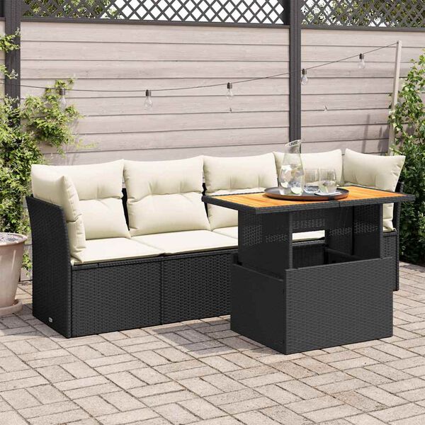 vidaXL Salon de jardin 5 pcs avec coussins noir r&eacute;sine tress&eacute;e