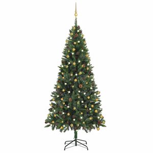 vidaXL Arbre de No&euml;l artificiel pr&eacute;-&eacute;clair&eacute; et boules vert 210 cm
