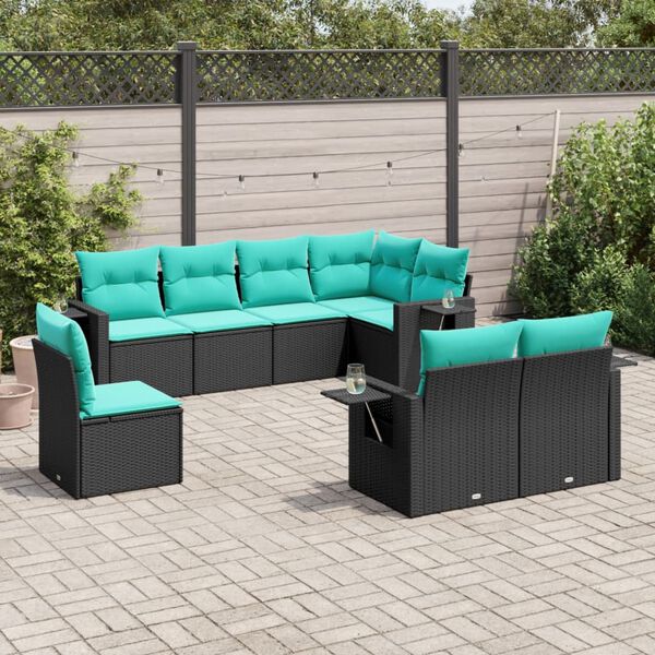 vidaXL Salon de jardin 8 pcs avec coussins noir r&eacute;sine tress&eacute;e
