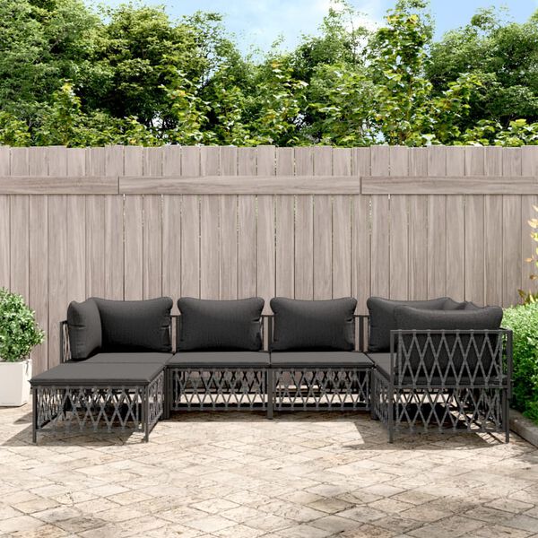 vidaXL Salon de jardin avec coussins 6 pcs anthracite acier