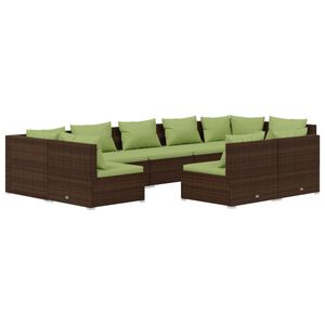 vidaXL Salon de jardin 9 pcs avec coussins Marron R&eacute;sine tress&eacute;e