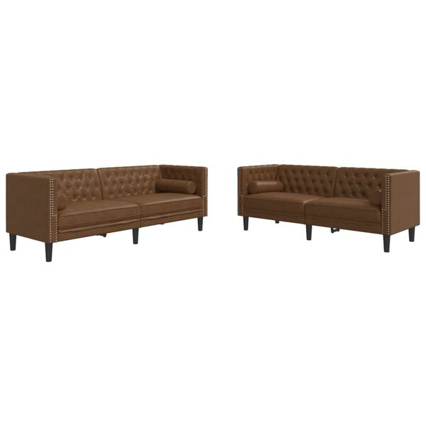 vidaXL Ensemble de canap&eacute; Chesterfield et traversins 2 pcs marron