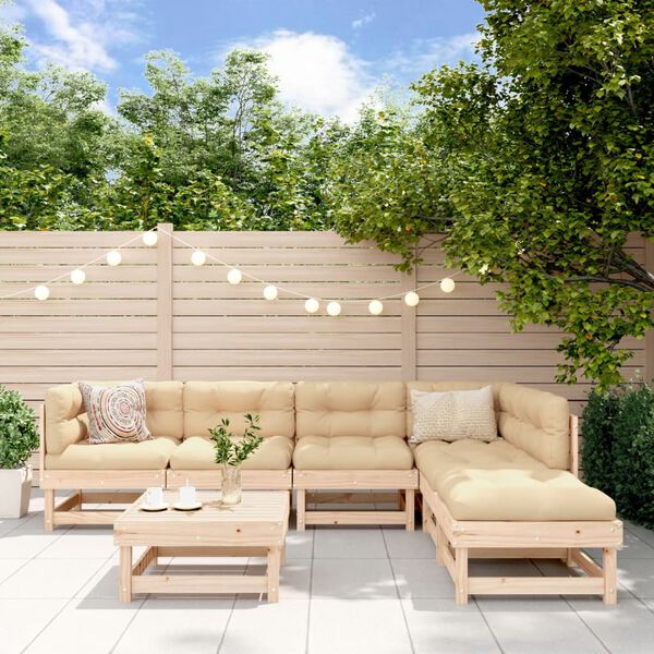 vidaXL Salon de jardin 7 pcs avec coussins bois massif
