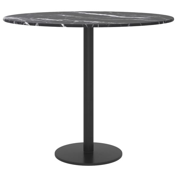 vidaXL Dessus de table noir &Oslash;50x0,8cm verre tremp&eacute; avec design marbre
