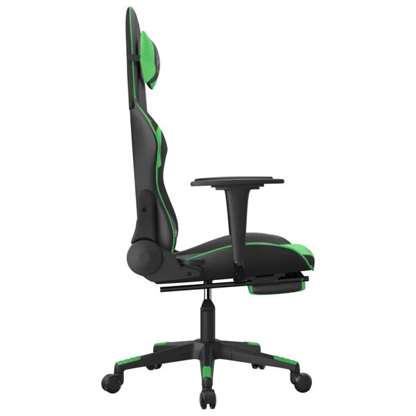 vidaXL Chaise de jeu avec repose-pied Noir et vert Similicuir