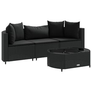 vidaXL Salon de jardin 4 pcs avec coussins noir r&eacute;sine tress&eacute;e