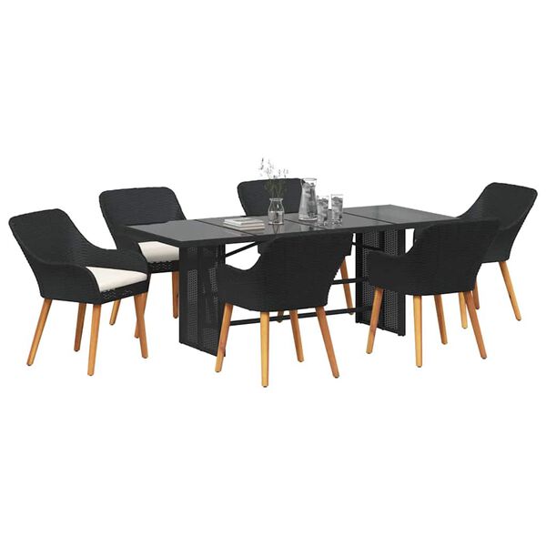 vidaXL Ensemble de salle à manger pour jardin 7 pcs Noir polyrotin